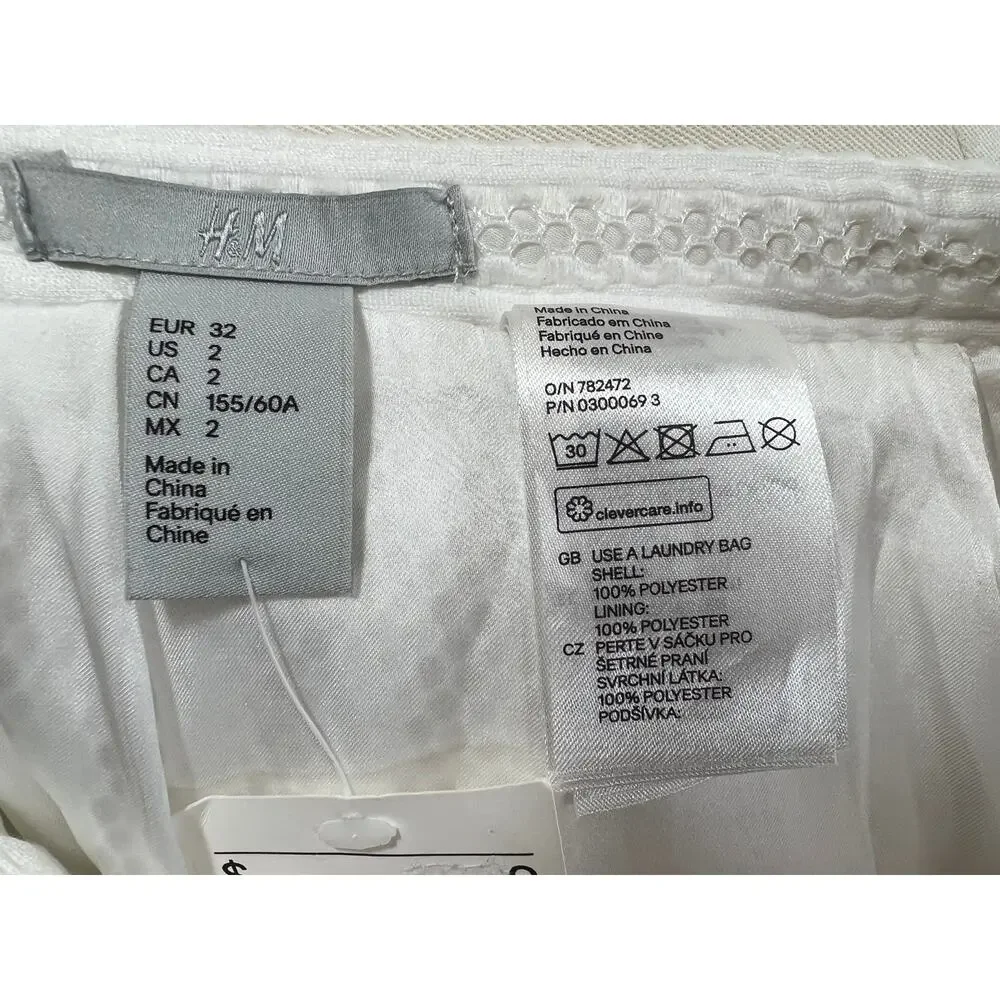 H&M White A-Line Laser Cut Knee Length Women's Skirt Size 2 NEW